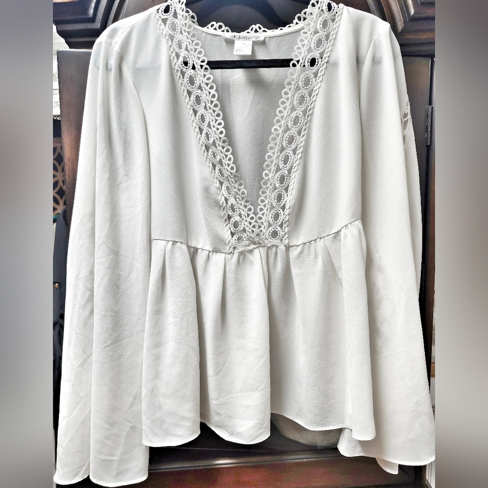 Elegant White Lace Trim Blouse Jordan Brand